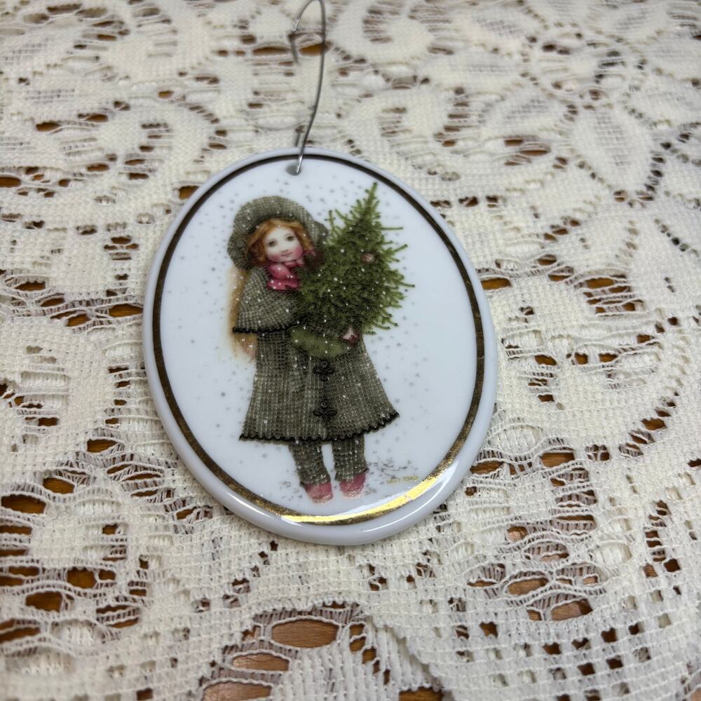 Vintage Porcelain Christmas Ornament – Girl with Tree